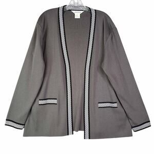 Exclusively Misook Cardigan Knit Womens Size Large L Gray Open Front Long Sleeve